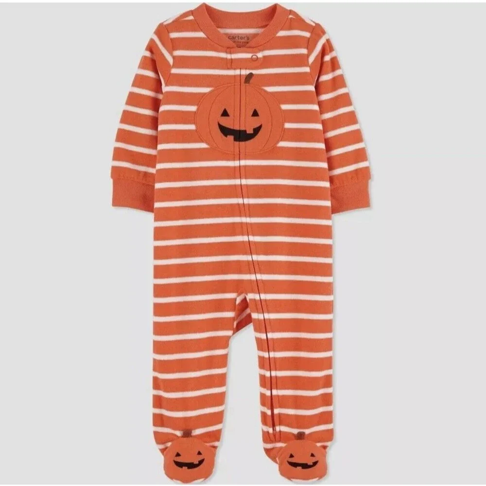 Carters Infant Orange Striped Halloween Sleeper Pumpkin Sleep & Play Size 6m